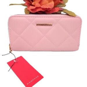 NWT Rampage Long Pink Wallet | Double Zip Around | Quilted Stitch